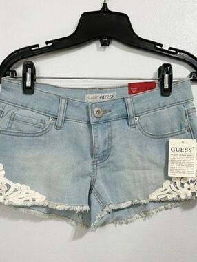 GUESS Light Blue Denim Crochet-Trim Women’s Shorts